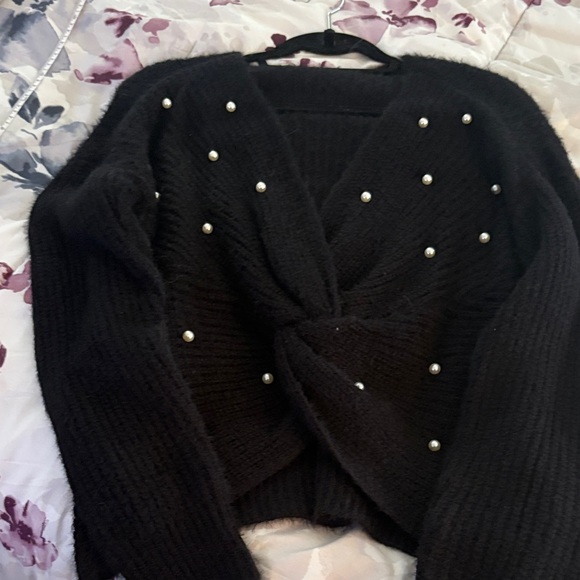 Black Sweater with Pearl Accents - Picture 2 of 5
